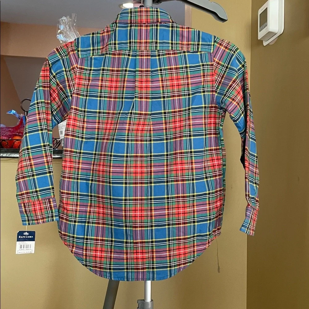NWT Boy’s Ralph Lauren Navy and White Tag Plaid Shirt, Sz 7